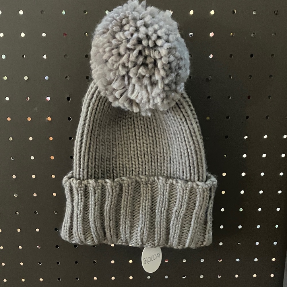 Gray Knit Pom-Pom Beanie for Kids